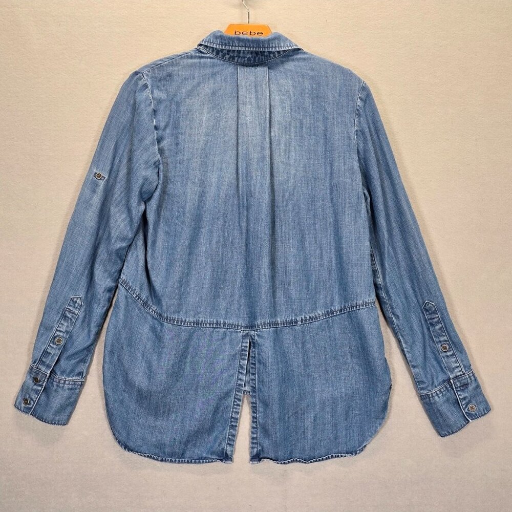 Cloth & Stone Denim Shirt Women’s Tencel Chambray Long Sleeve V Neck Size S - Picture 3 of 13